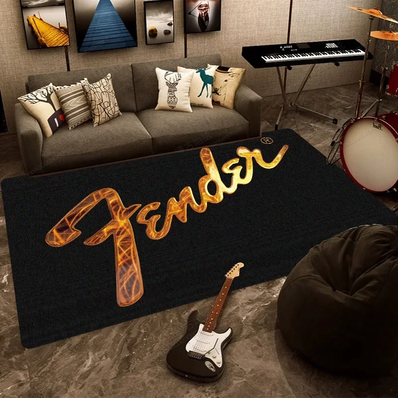 Retro Rock Guitar Band Instrument Decoration Mat F-Fender Carpet Music with Shock Absorbing Retro Design rugs