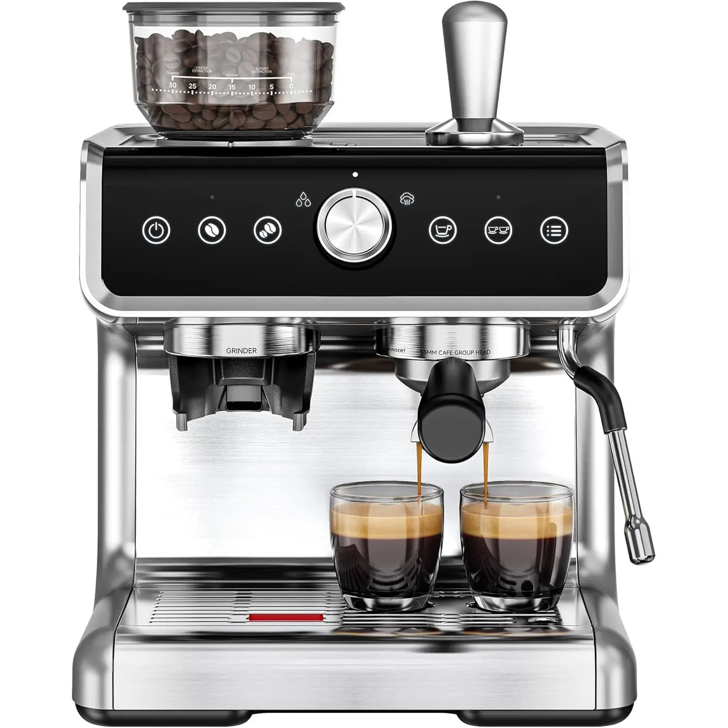 EUHOMY Electric Espresso Machine with Grinder 20 Bar Stainless Steel Semi Automatic Coffee Maker with Steam Wand for Home Use