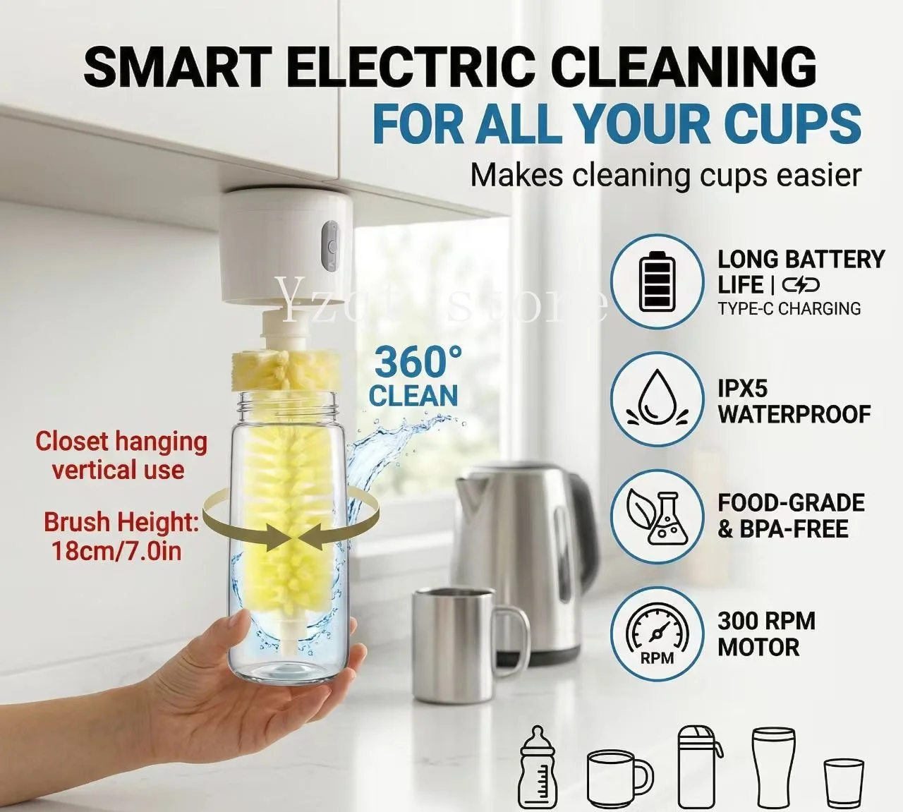 Daily necessities, gap , electric cup brush, multi-functional cleaning , water cup, glass , bottle brush