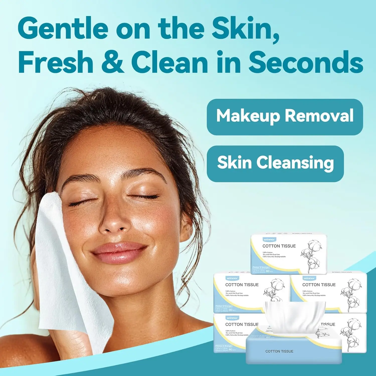 Disposable Face Towels - 100% Cotton, Unscented for Sensitive Skin, Super Soft & Thick Makeup Remover Wipes, 480 Count view 4