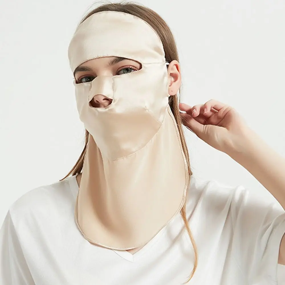 

Adjustable Silk Sleep Mask Ear Straps Breathable Full Face Mask UV Protection Ultra Lightweight Sun Protection Mask Skin Care