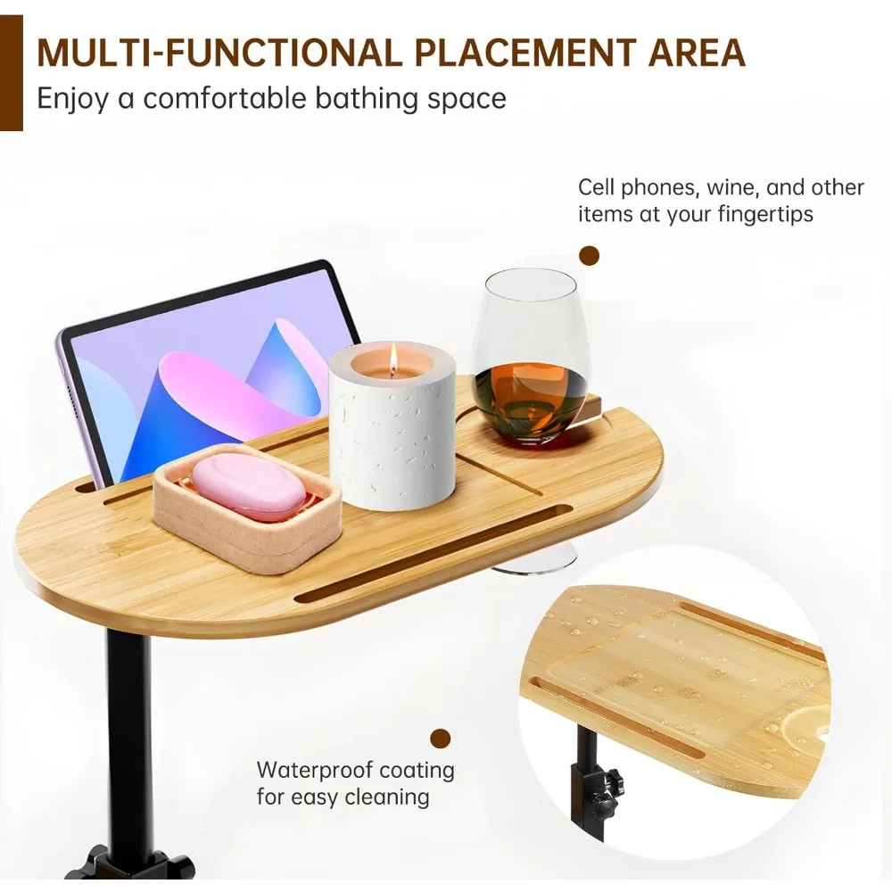 صينية حوض استحمام من الخيزران مكونة من 3 طبقات مع 360 درجة ° طاولة جانبية دوارة قابلة للتعديل للحمامات والشقق الصغيرة #3