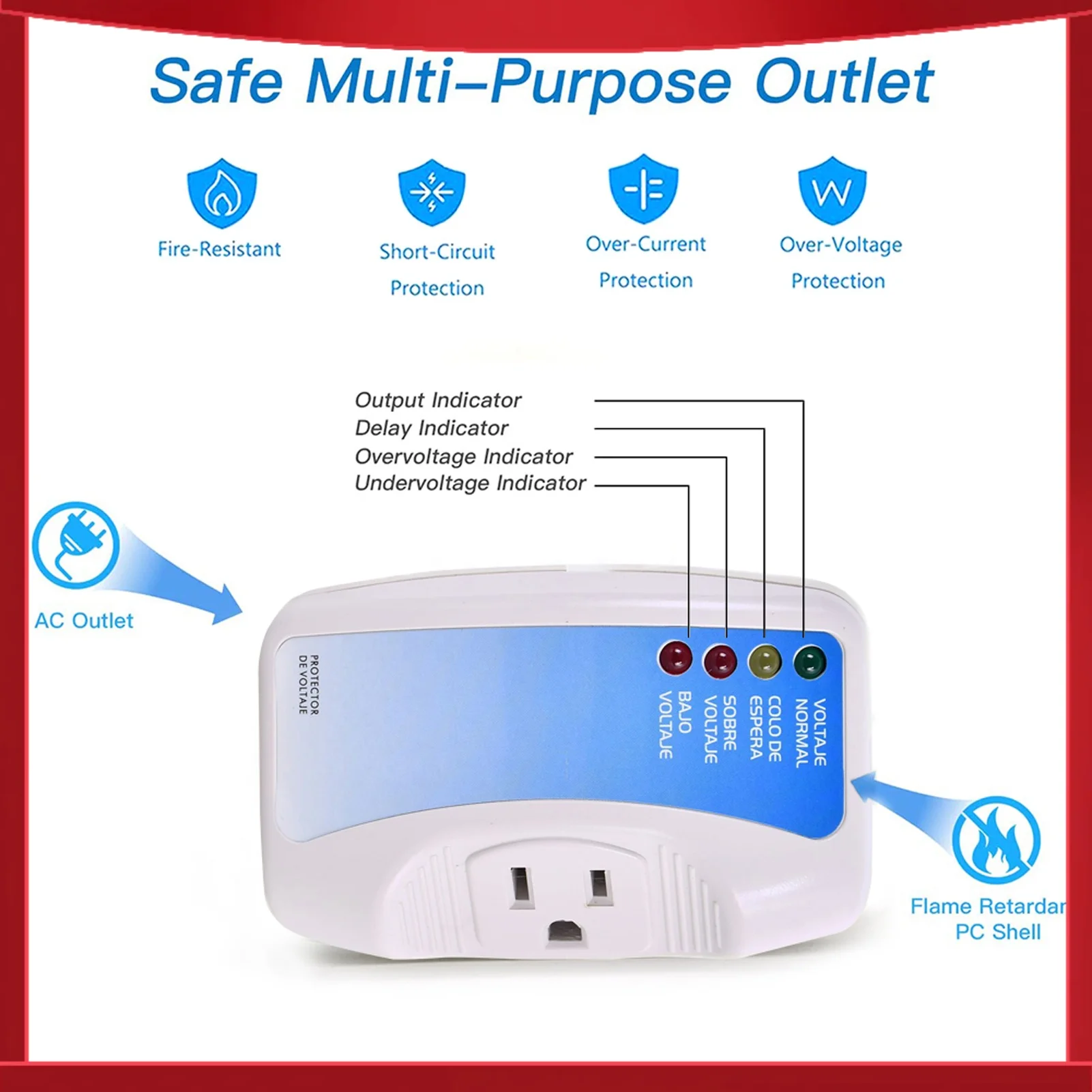 Voltage Protector Single Outlet Surge Protector Plug Home Appliance Multi Function Plug Protection Wall Mount Power Suppressor