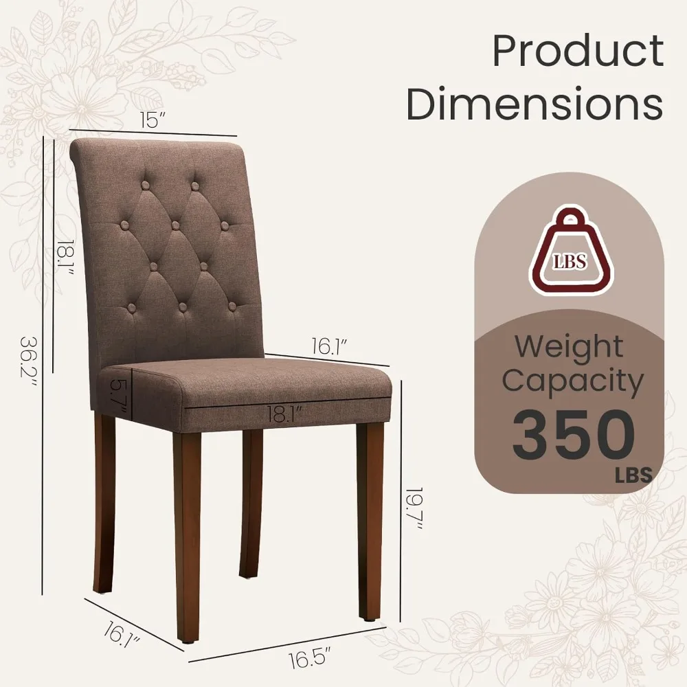 طقم كراسي بارسونز منجدة بأزرار من TLSUNNY، 2 أو 4 قطع، كراسي طعام قماشية بأرجل خشبية صلبة لغرفة الطعام #2