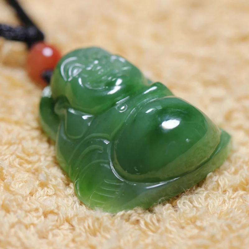 Smiling Hetian Spinach Green Jasper Women's Maitreya Buddha Jade Pendant