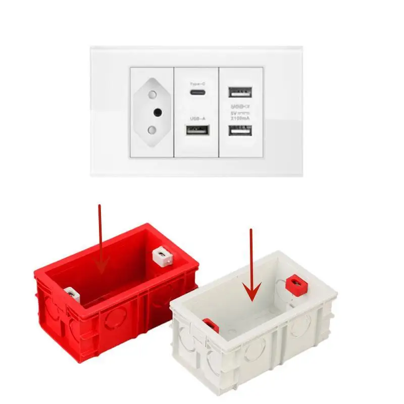 

High Strength Wall Socket Built-in White Red Mounting Box, Suitable for 118mm*72mm Standard Wall Switch Socket