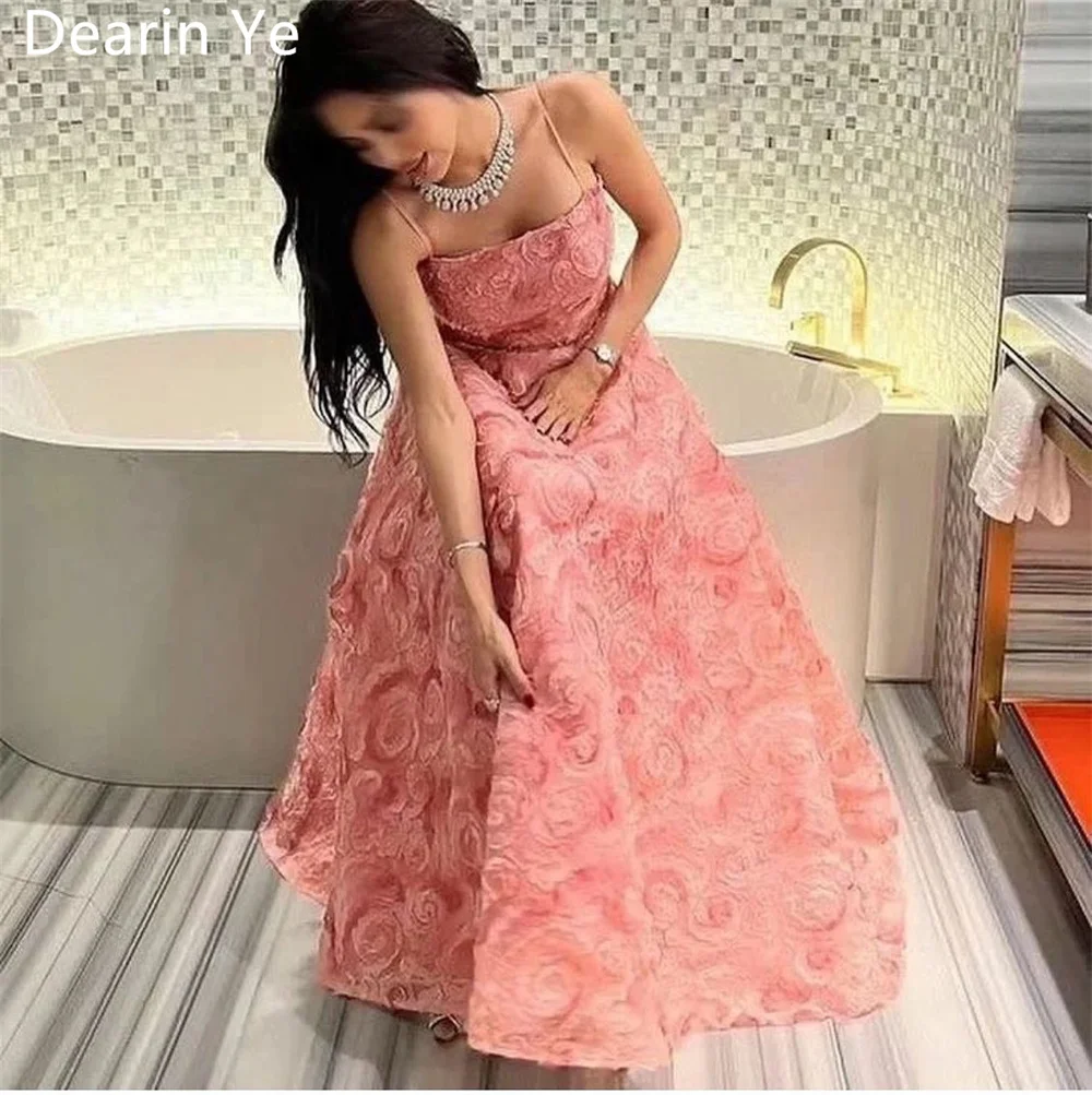 Customized Evening Gown Formal Dearin Spaghetti Strap A-line Floor Length Skirts Draped Sleeveless Applique Print Bespoke Occasi