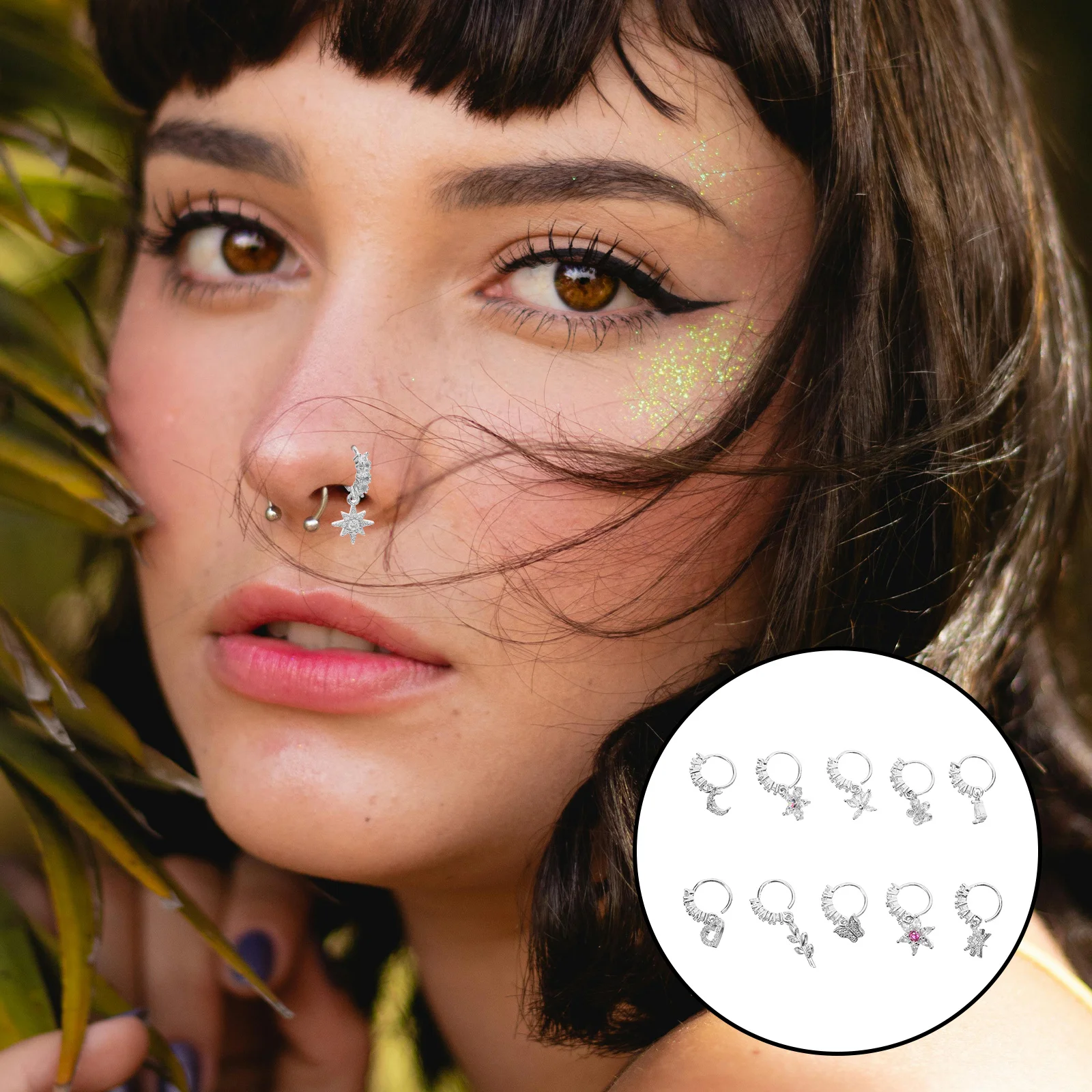 

10Pcs Assorted Nose Rings Chic Shimmering Pendants Comfortable Fit Practical Gift Unique Stylish Jewelry Assorted Nose Rings