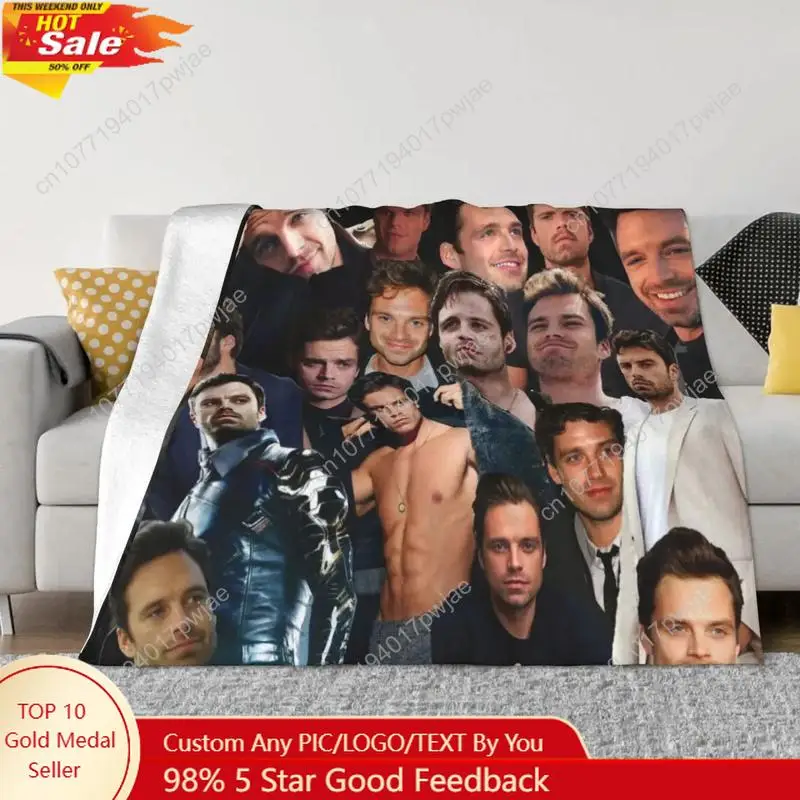 

Sebastian Stan Collage Anime Blanket Fleece Textile Decor Breathable Lightweight Throw Blankets for Custom blankets