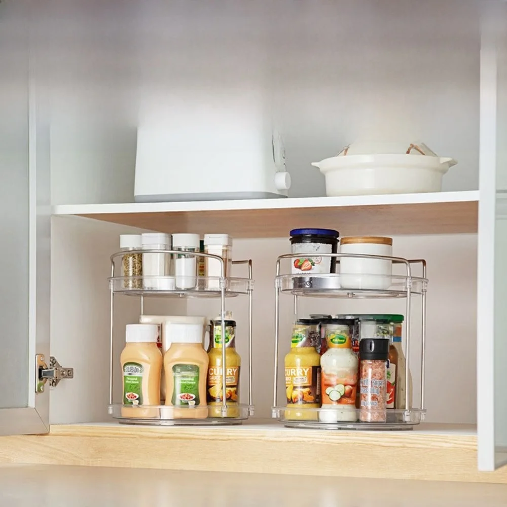 

1/2/3-layer Kitchen Storage Rack Multifunction Transparent Spice Seasoning Shelf 360 Rotating Large-capacity