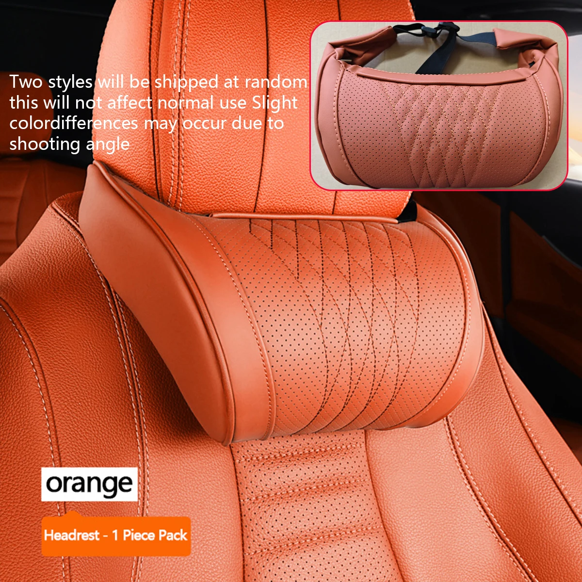 1 Stück Auto-Kopfstütze, multifunktionales Auto-Nackenkissen, universelles Kissen für Fahrer- und Beifahrersitz, Kopfstützenkissen, Orange/Schwarz/Braun – Detail 1