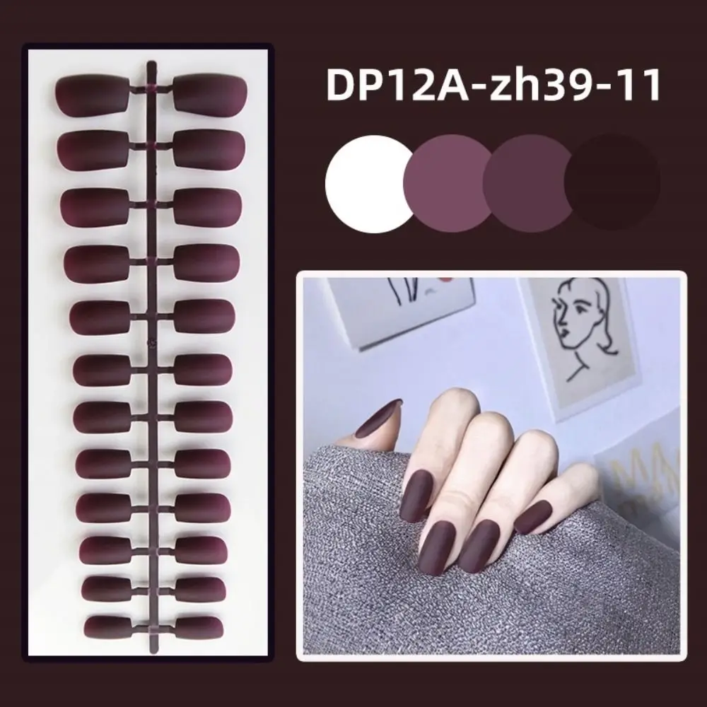 24Pcs New Detachable Solid Color Fake Nails Wearable Matte Medium Long False Nails Full Cover Manicure Press-on Nails Women