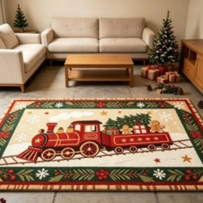 VIKAMA Red Christmas Fireplace Stocking Area Rug Noise Reducing Machine Washable Living Room Pet Modern Farmhouse Home Decor