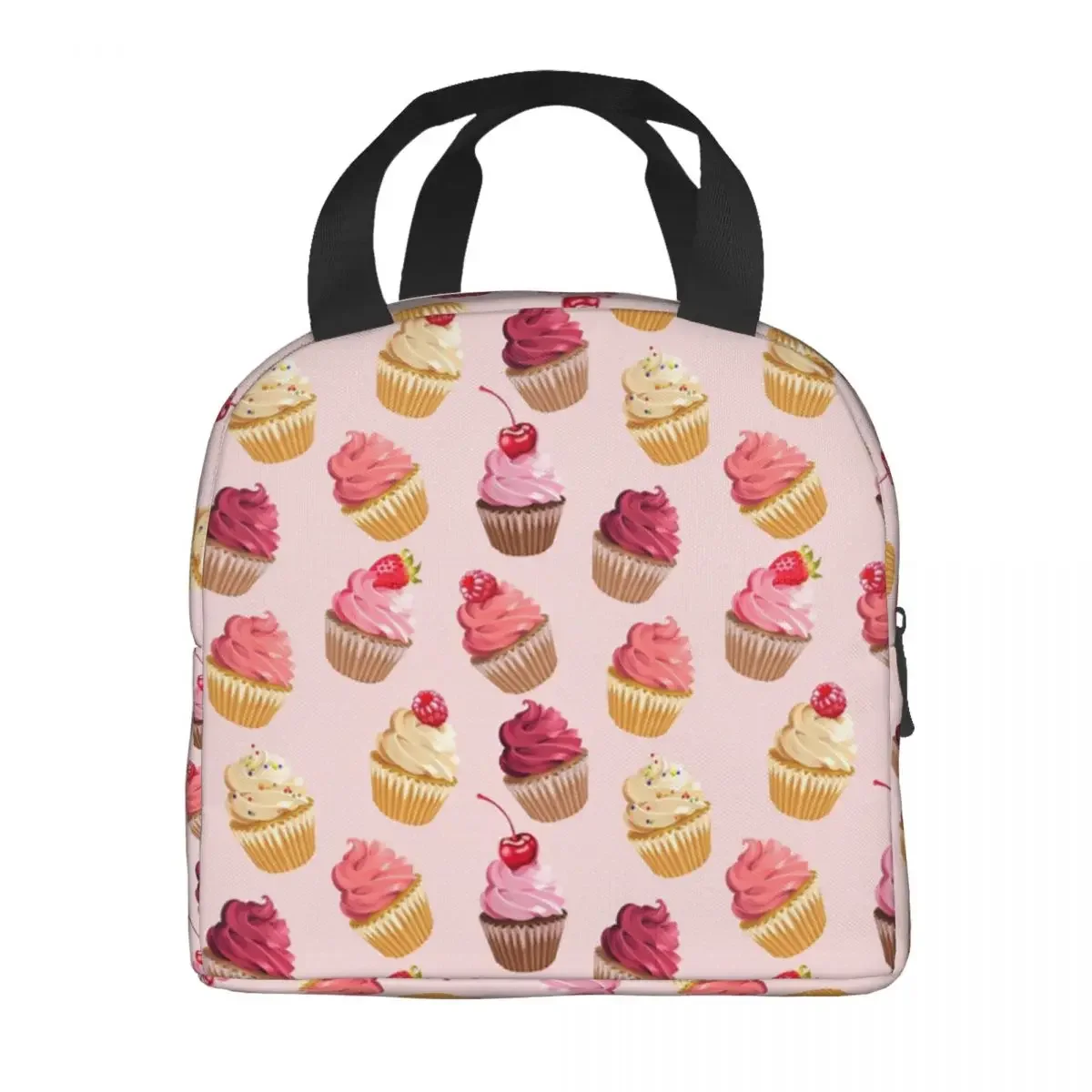 Custom Delicious Pink Retro Cupcakes Lunch Bag Men Women Cooler Warm Insulated Lunch Box for Children School