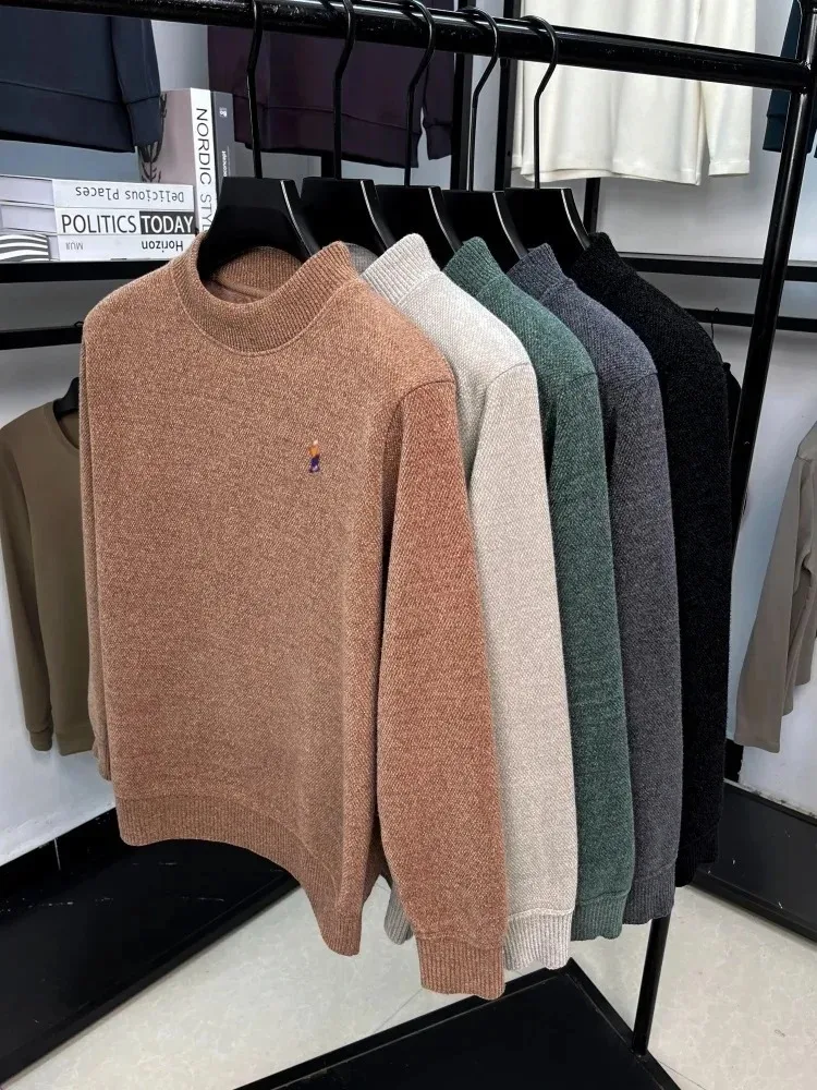 Luxus mode stickerei high-end-marke pullover männer herbst winter plüsch verdicken warme gestrickte rundhals komfort neue pullover – Detail 1