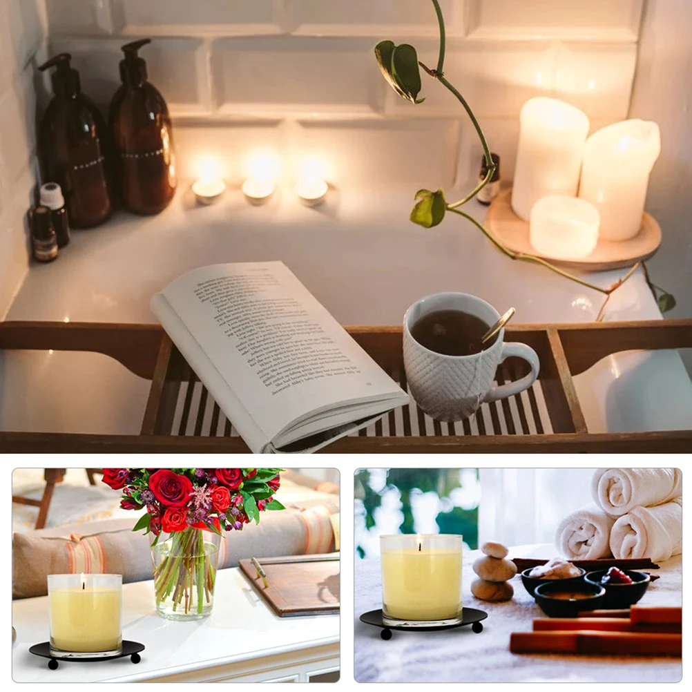 

6 Pcs Iron Candlestick Plates Black Taper Holders Centerpiece Tray Party Supplies Wedding Sturdy Home Decor
