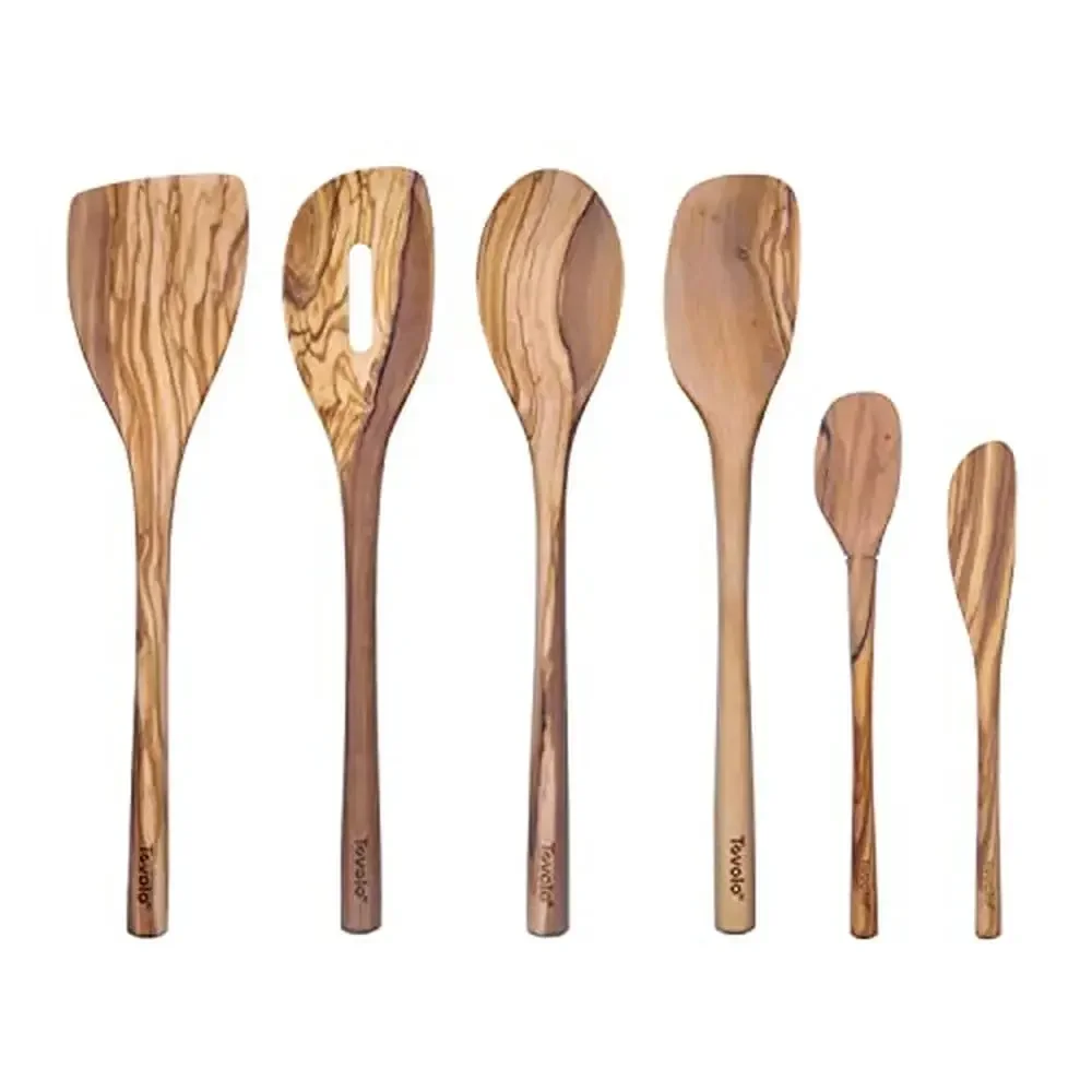 

6-Piece Olivewood Cooking Utensil Set Meal Prep Baking and More Angled Turner Slotted Spoon Mixing Spoon Classic Spreader