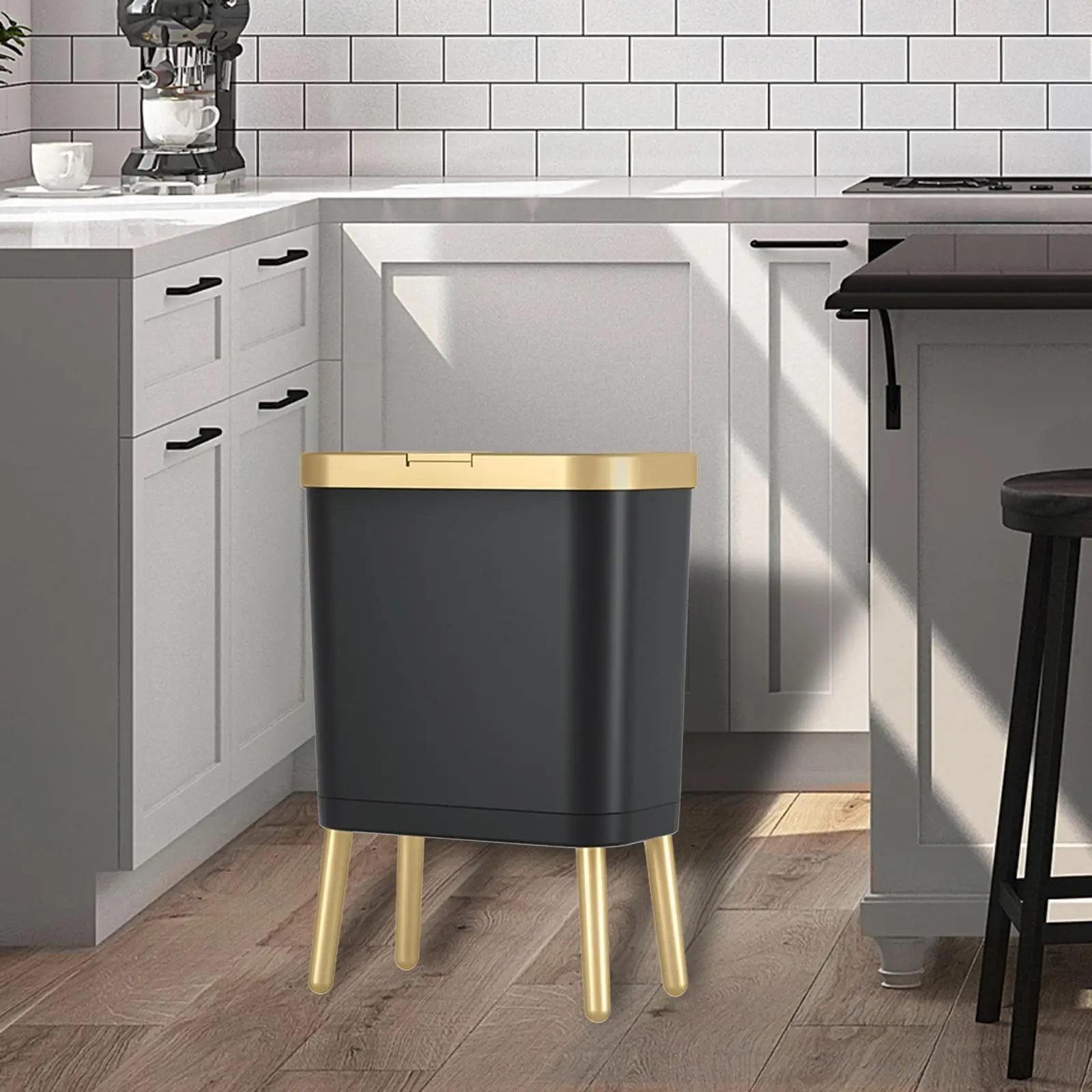 Waste Bin with Lid Rubbish Bin Luxury Household Press Garbage Bin Waste Basket for Bedroom Corner Outdoor Living Room Bathroom