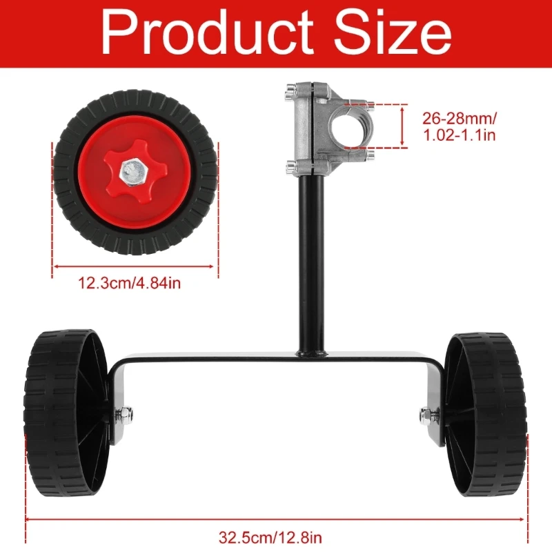 Adjustable String Trimmer Support Wheel Attachment 28mm(1.1 inch)-26mm(1inch) for Weed String Trimmer Grass Cutter Parts