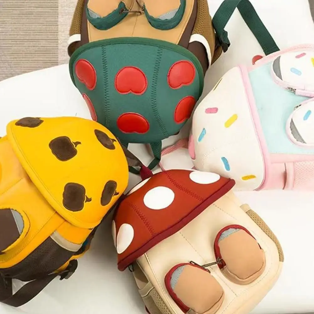 Mochila escolar con diseño de setas de dibujos animados para niños, morral escolar con diseño de manzana y calabaza para bebés de 1 a 3 años