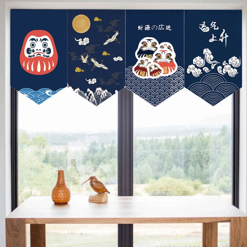 

Japanese Style Restaurant Decor Noren Japanese Wave Short Door Curtain Kitchen Partition Sushi Shop Hanging Half Curtain Pennant