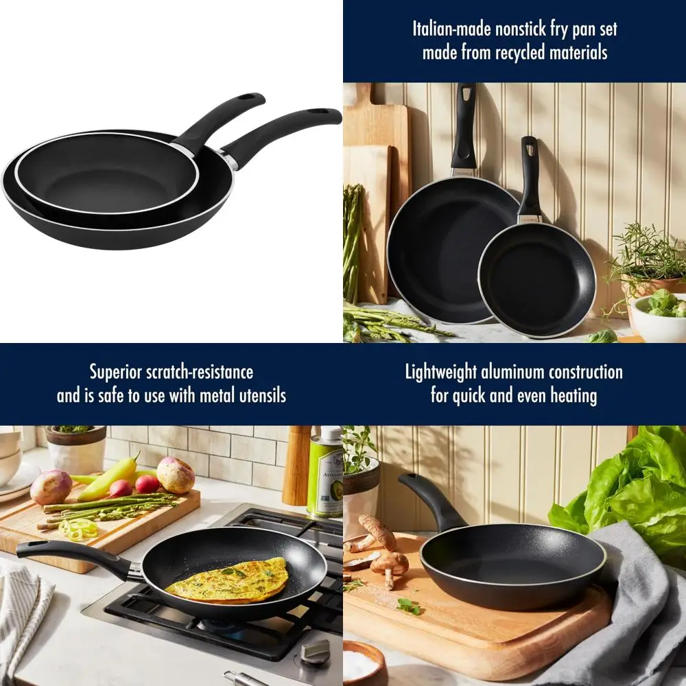 

Nonstick Frying Pan Set, 2-Piece, 8 and 10, Italian Made, Durable 3-Layer Coating, Lightweight Cooking Utensils