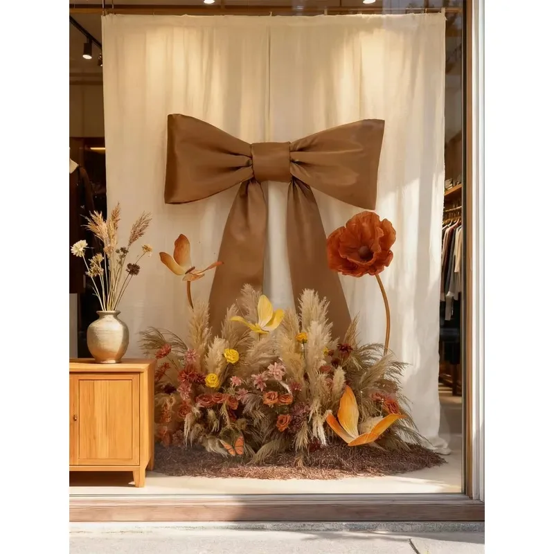 Giant Bow Shaped Glowing Realistic Willow Satin Trim Customizable Window Decoration Autumn Style