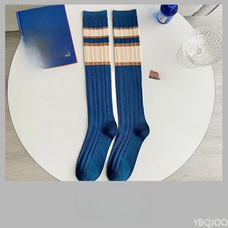 3 أزواج من الجوارب الزرقاء غير الرسمية المريحة للنساء لربيع وخريف، جوارب طويلة عصرية متعددة الاستخدامات حتى الركبة
