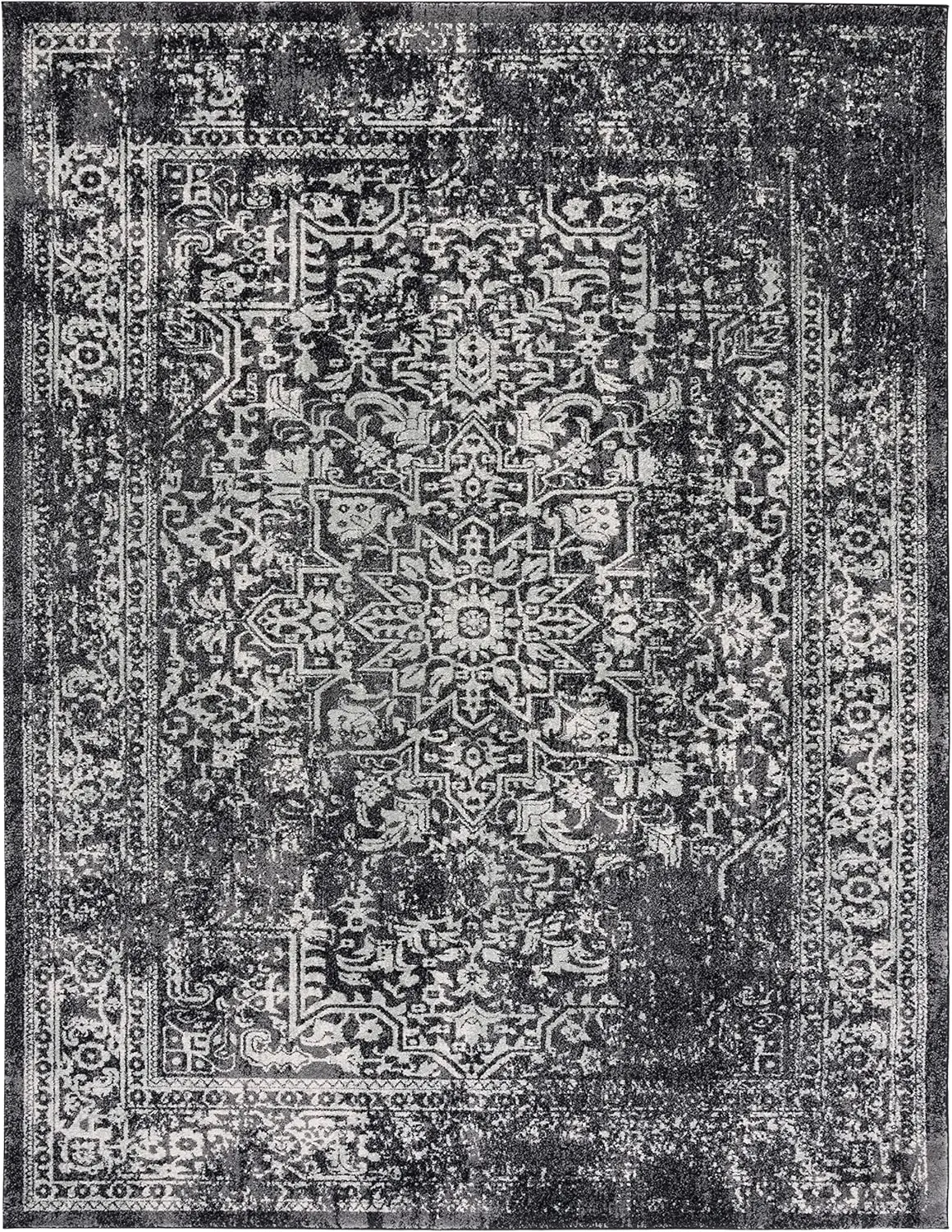 Area Rug - 8' x 10', Black & Grey, Oriental Distressed Design, Non-Shedding & Easy Care, Ideal for High Traffic Areas