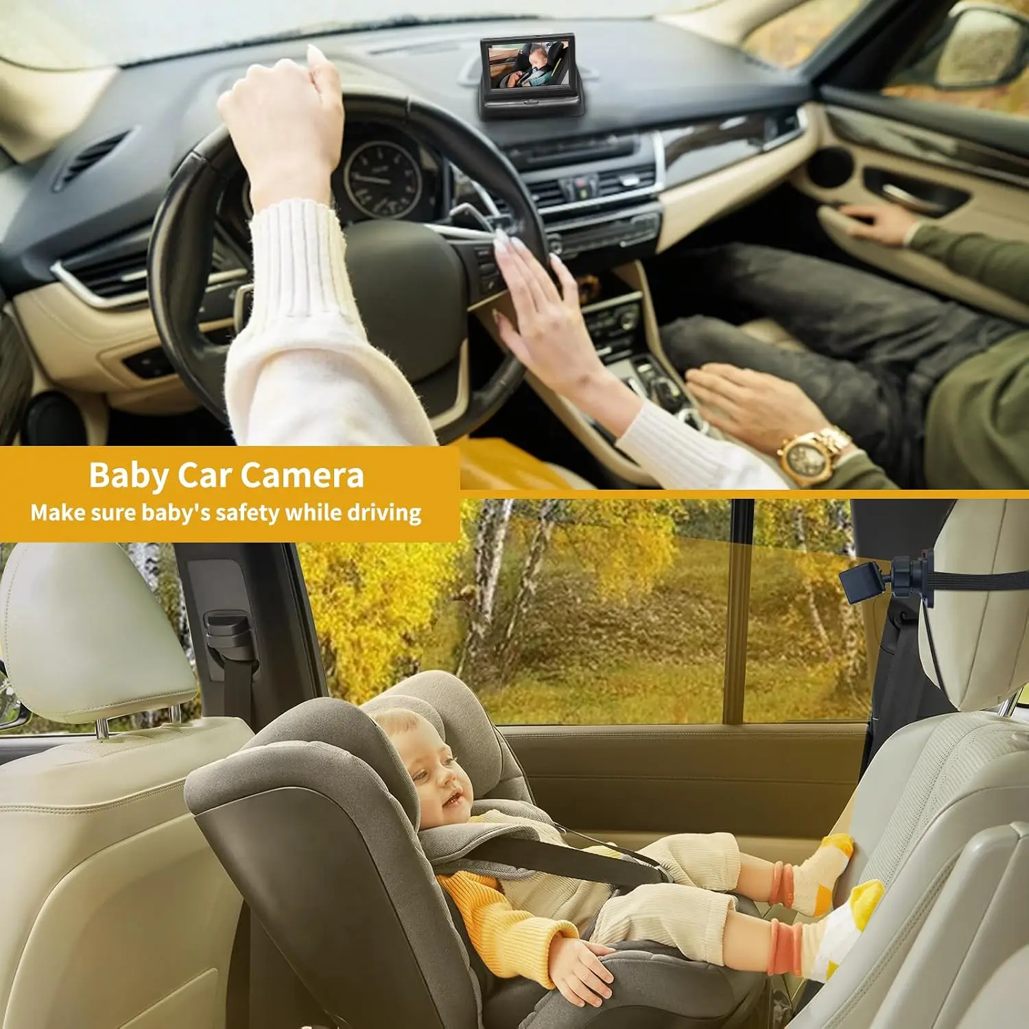 Baby Car Mirror with 4.3'' HD Night Vision Function Display, 270 Rotating Wide View Camera for Rear Facing Infant Seats, High Resolution Real-Time Safety System for Kids While Driving