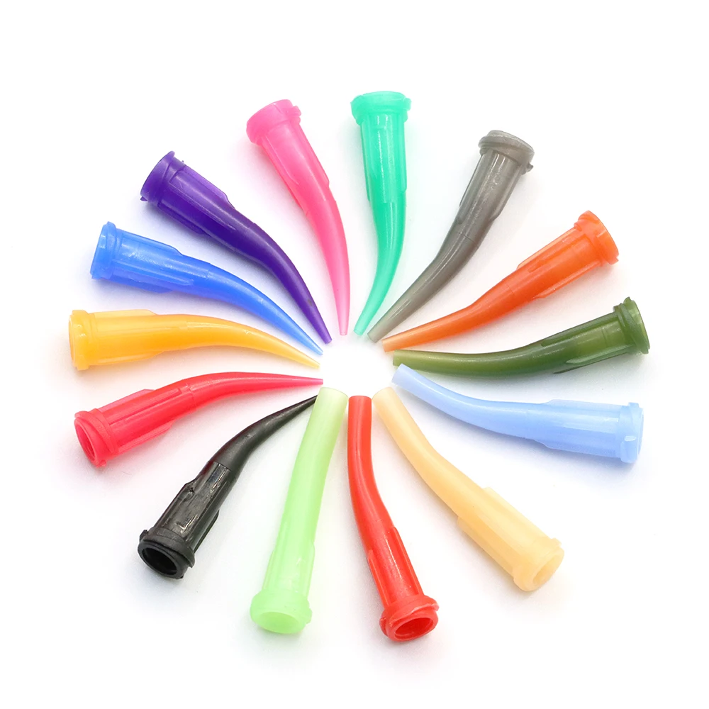 50pcs 14-30G 30mm TT Elbow Dispensing Needle Various Plastic Conical Needle Glue Needles for Refilling Glue Fluid