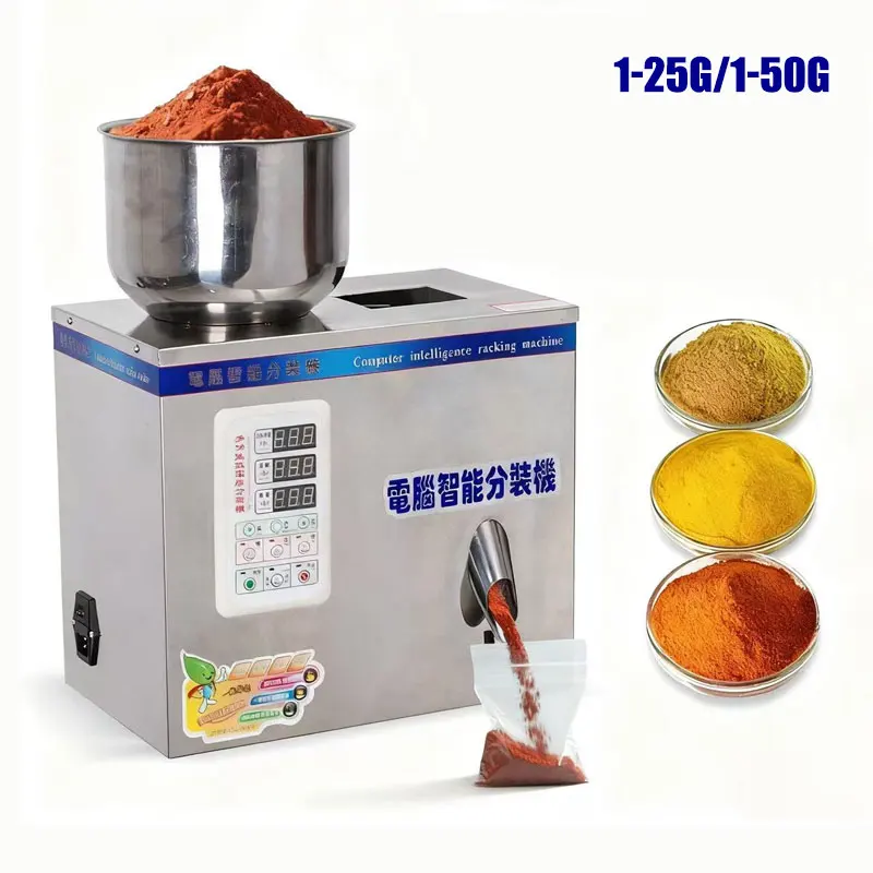 

1-25 г/1-50 г Автоматическая машина для взвешивания и наполнения пищевых продуктов Кофейный порошок Мука Зерна Машина для упаковки гранулированного и порошка в пакете