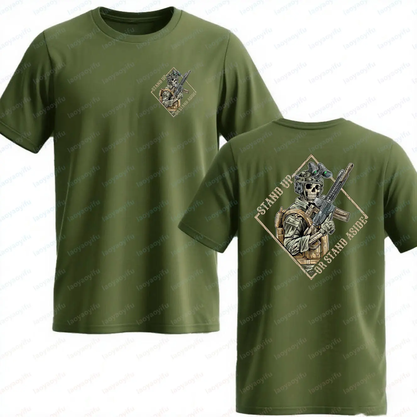 Stand Up or Stand Aside Militärischer taktischer Krieger Skelett Shirt T-Shirt Gym Militär Shirt Grafik T-Shirts Baumwolle Herrenbekleidung