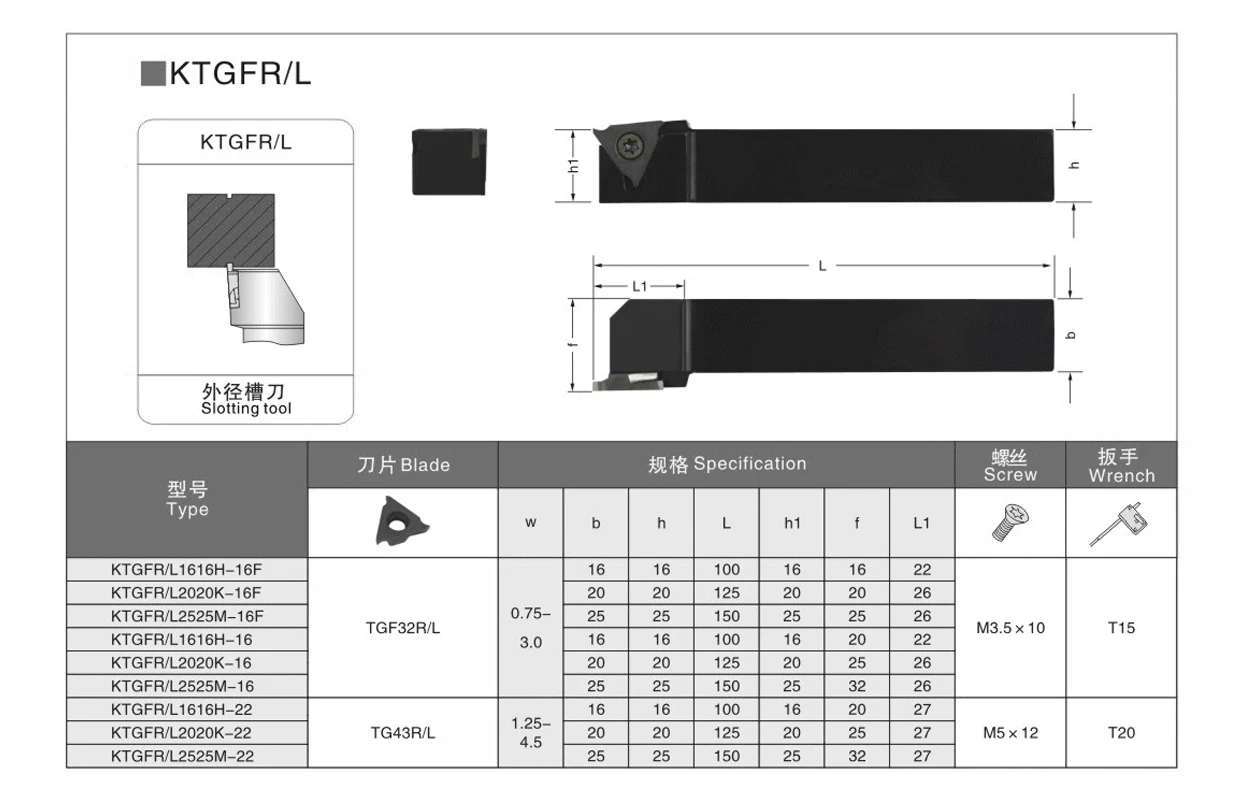 KTGFR Turning Tool KTGFR1010 KTGFR1212 KTGFR1616 KTGFR2020 KTGFR2525 CNC Slotting Tool Holder Shank Rod External Lathe Cutter