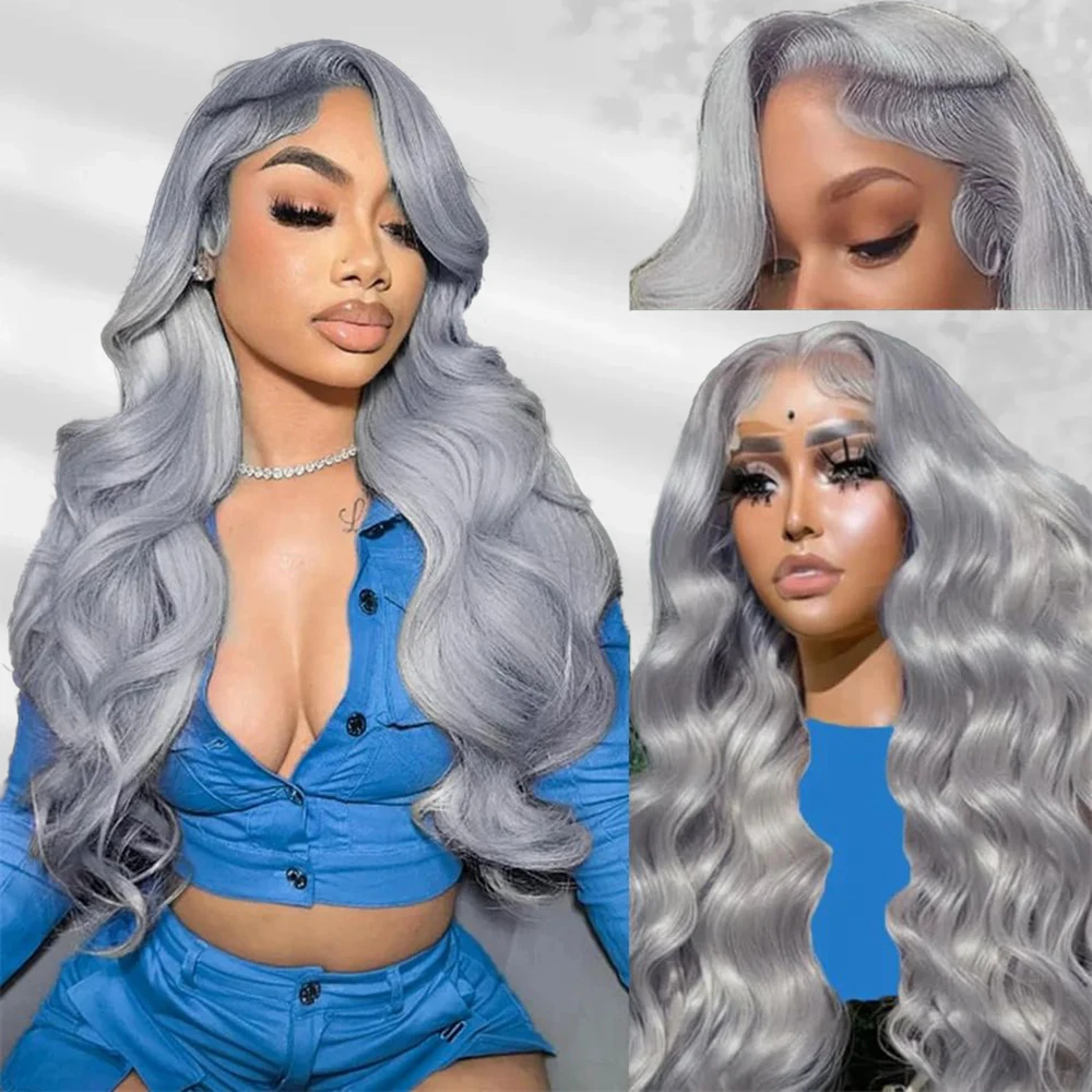 

Silver Grey Human Hair Wigs Body Wave 13x4 HD Lace Front Wigs 30 Inch ASH Gray 13x6 Lace Frontal Wig 100% Human Hair For Woman