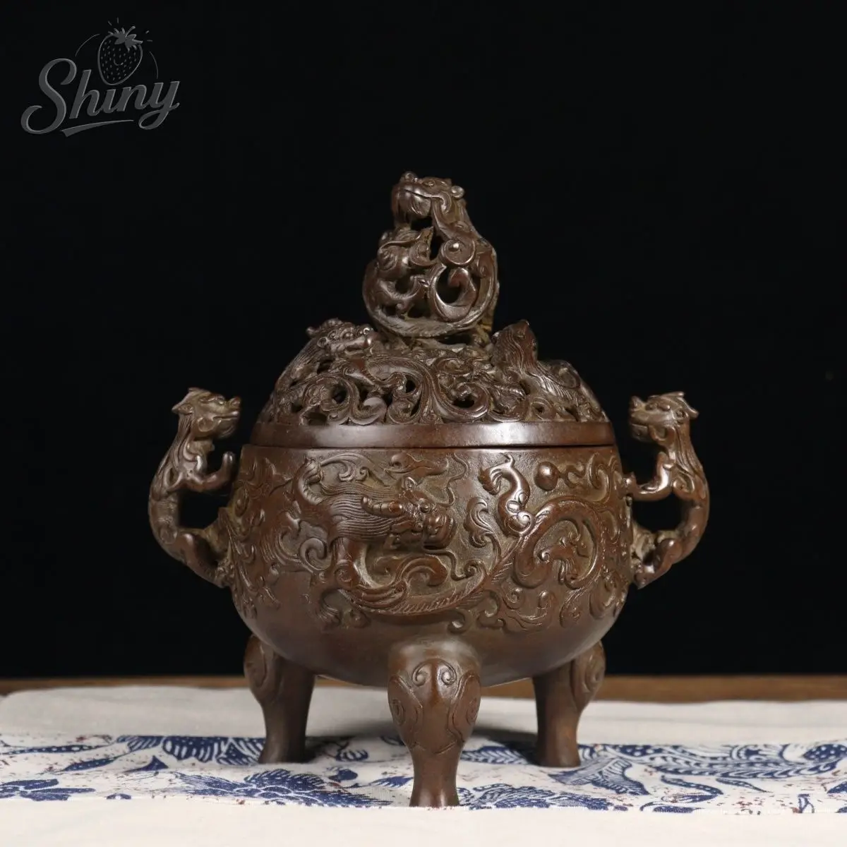 Copper Incense Burner Retro Three-legged Aromatherapy Burner Sandalwood Incense Housewarming Gift Home Entrance Ornament