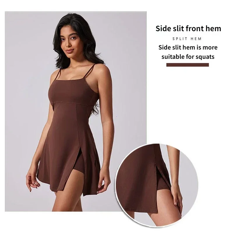 

Women's Removable Chest Cushion Anti-glare Sports Beautiful Back Dress Breathable Outdoor Yoga Tennis Skirt