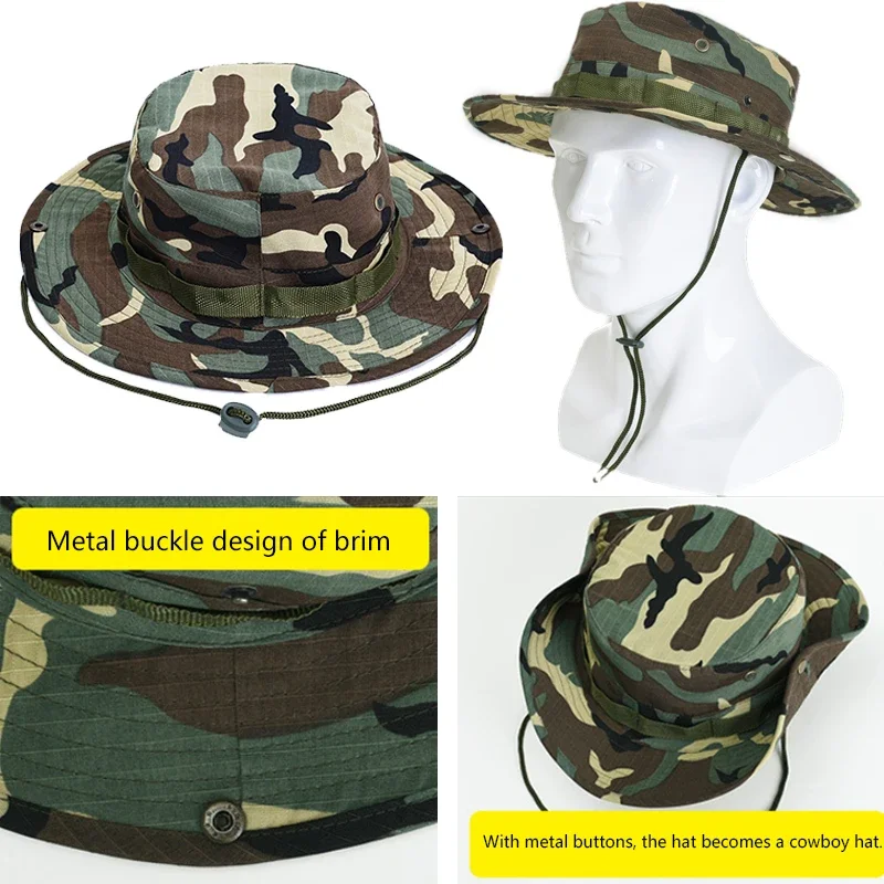 New Summer Fashion Unisex Camouflage Bucket Hat for Men Outdoor Fishing Hiking Hunting Collapsible Panama Cap Anti Uv Beach Hats