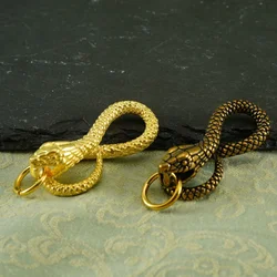 Gancho de cinturón de latón macizo, Clip de llavero con forma de serpiente Retro, cadena de billetera con anillo redondo, colgante de Decoración, regalo, 1 pieza