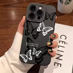 For iPhone 17 Case Black White Butterfly Pattern Phone Cover For iPhone 16 15 14 Pro Max 13 12 11 XS X XR 7 8 Plus SE 2022 Cases