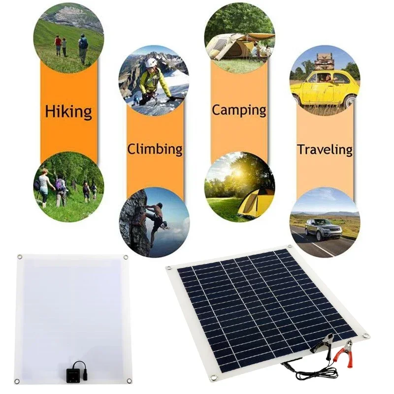 100W Solar Panel with Battery Clip and 30A Controller 12V Monocrystalline Solar Cells Outdoor Camping Hiking Solar Car Charger