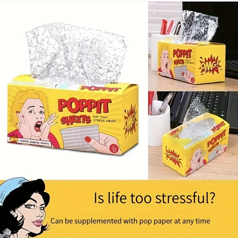 1 صندوق من أوراق الضغط Poppit، ورق ضخ الفقاعات لتخفيف الضغط، 20 رسمًا لضخ ورق المكتب للبالغين/الطلاب، اضغط