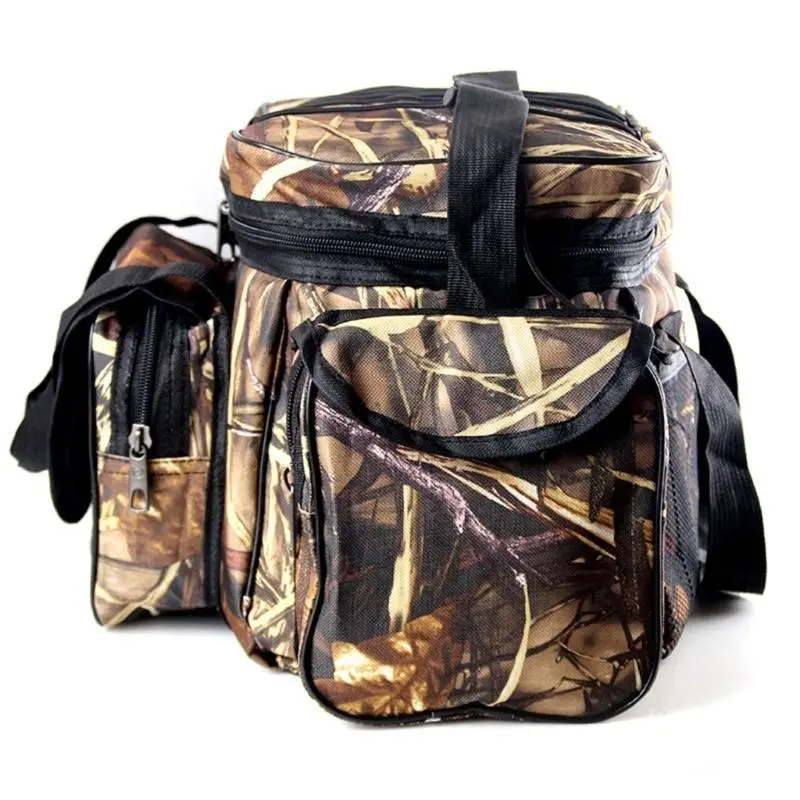 652F Fishing Gear Organizers Large Capacity Oxfords Cloth Fishing Tackle Bag Multipockets Lures Gear Storage Shoulders Bag