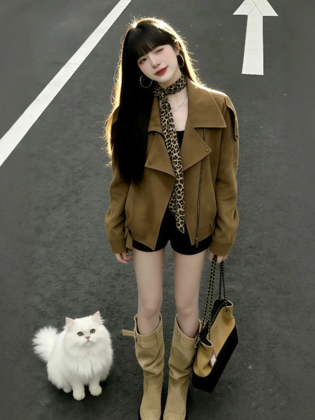 

Korean Sle Faionable Suede Jaet Top Super Cute Spring 2026 Trendy Long Sve Zipper Closure Ladies' ort Outerwear