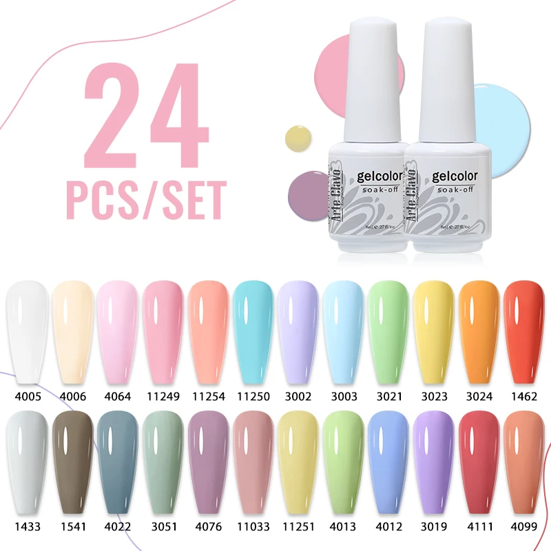 Arte Clavo 24-teiliges Nagel-Gel-Nagellack-Set, nackt, rosa, glitzernde Pailletten, semi-permanent, Soak-Off-Lack, Nägel, Kunst, Basis, Deckleid-Sets