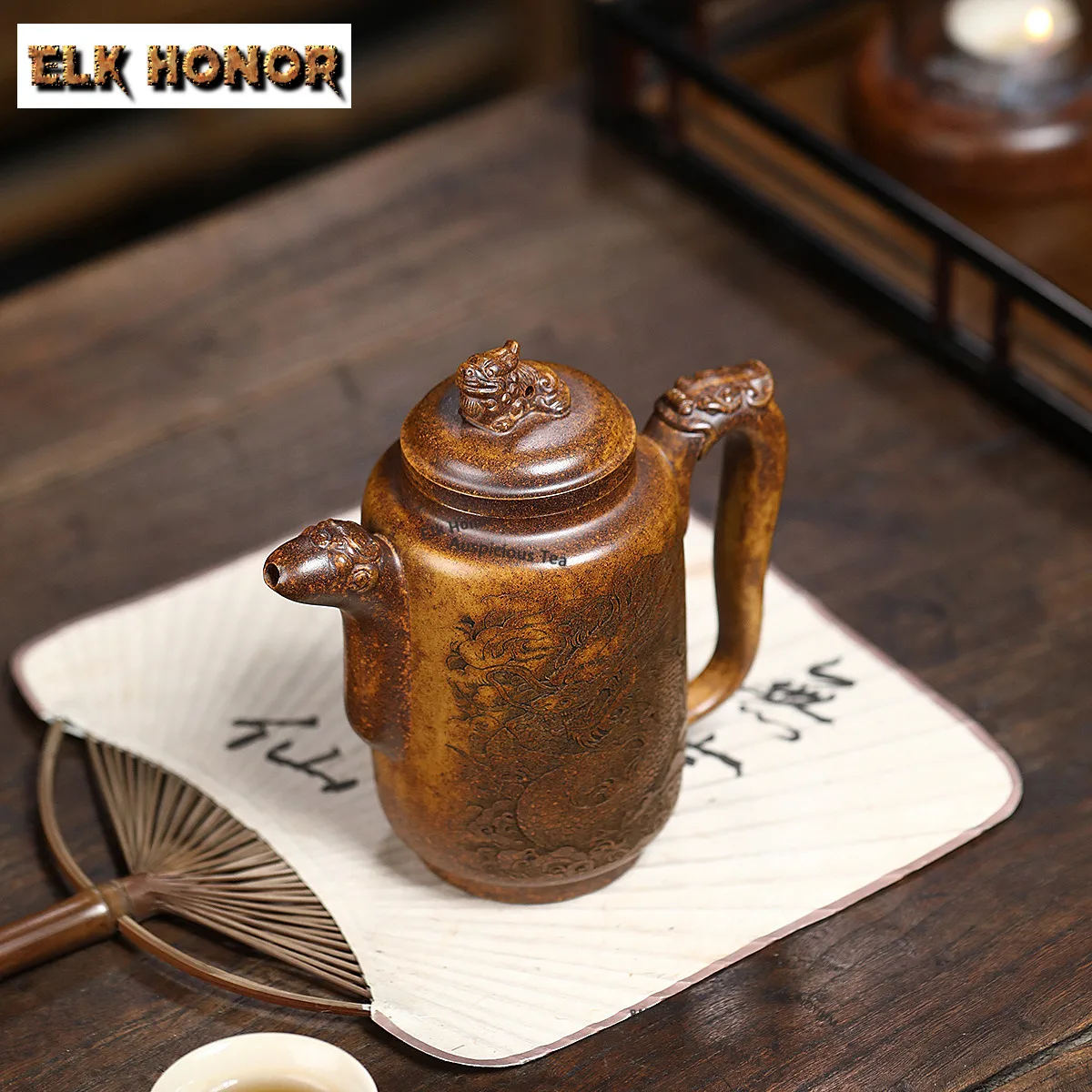 420ml Aesthetic Yixing Purple Clay Straight Teapots Handmade Dargon Pot Raw Ore Mud Tea Maker Kettle Chinese Zisha Tea Set Tea
