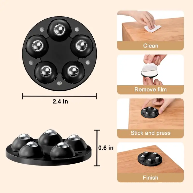 Eary 4pcs Adjustable Movable Furniture Chair Leg Furniture Foot Pads with 5 Wheel Rollers Washing Machine Riser Bed Sofa Booster