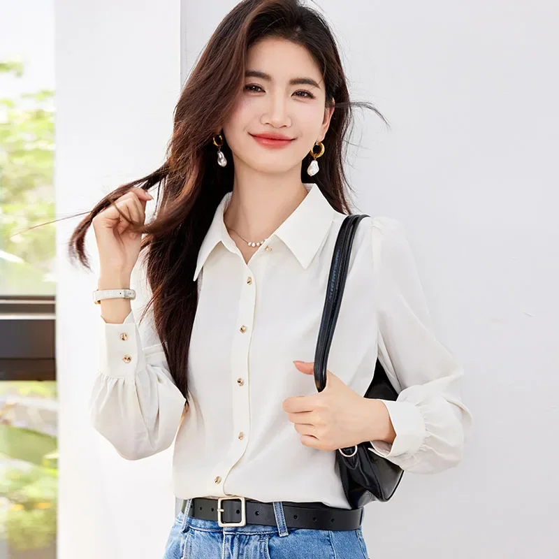 Autumn Long Sleeve Turn Down Collar Women Shirt Office Lady Chiffon Shirt Blouse Women Tops Shirts Blusa Blusas Para Mujer A999