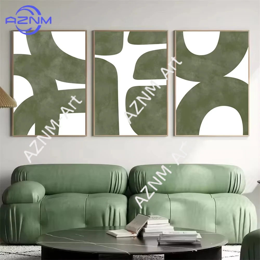 1 Stück/3 Stück Modernes Themen-Leinwandposter Mid-Century Modern Minimalistischer Grüner Abstrakter Druck Wandkunst Gemälde Wohnzimmer Heimdekoration