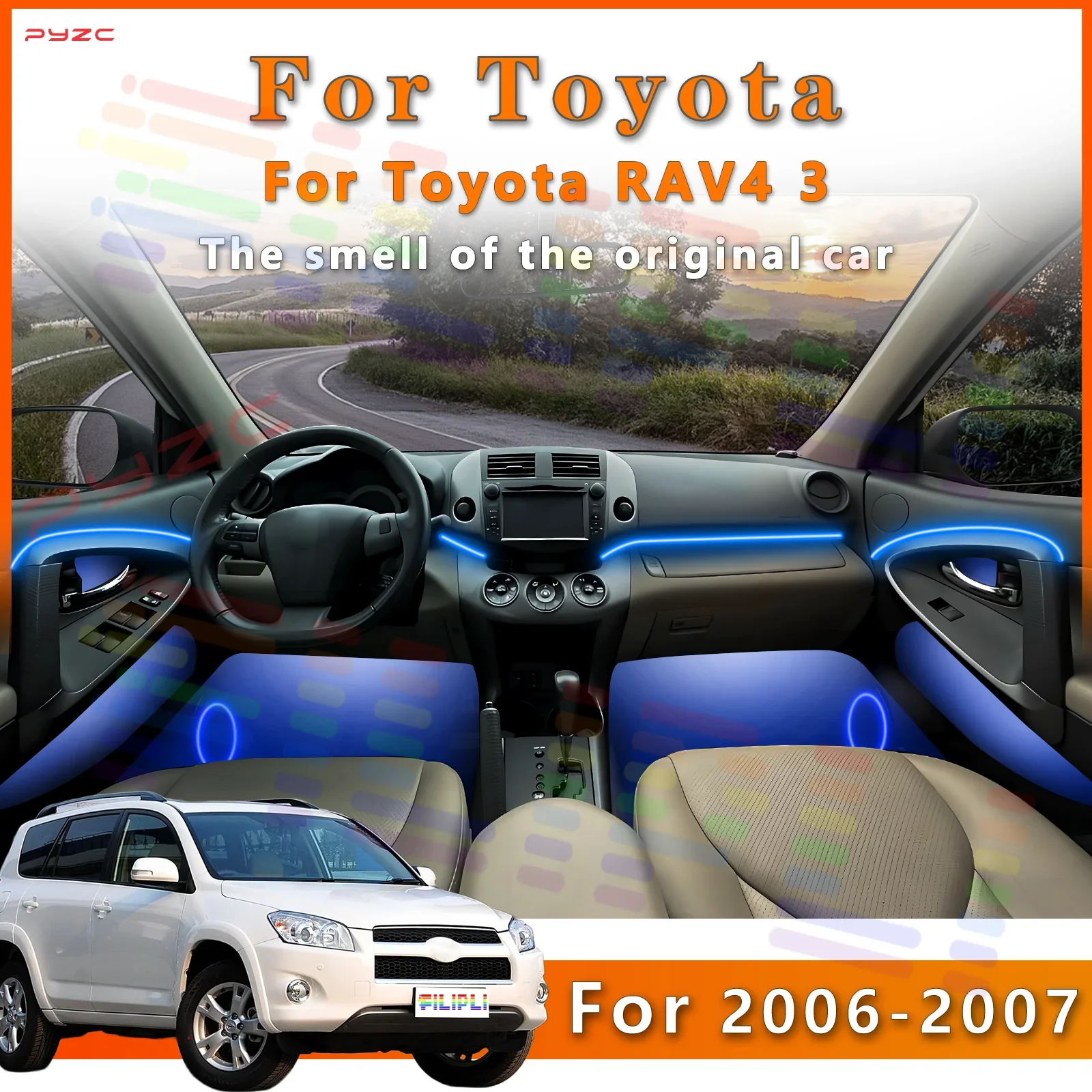 

For Toyota RAV4 3 2006-2007 Interior LED Strip with All 64 - Color Blends and Multiple Lighting Effects